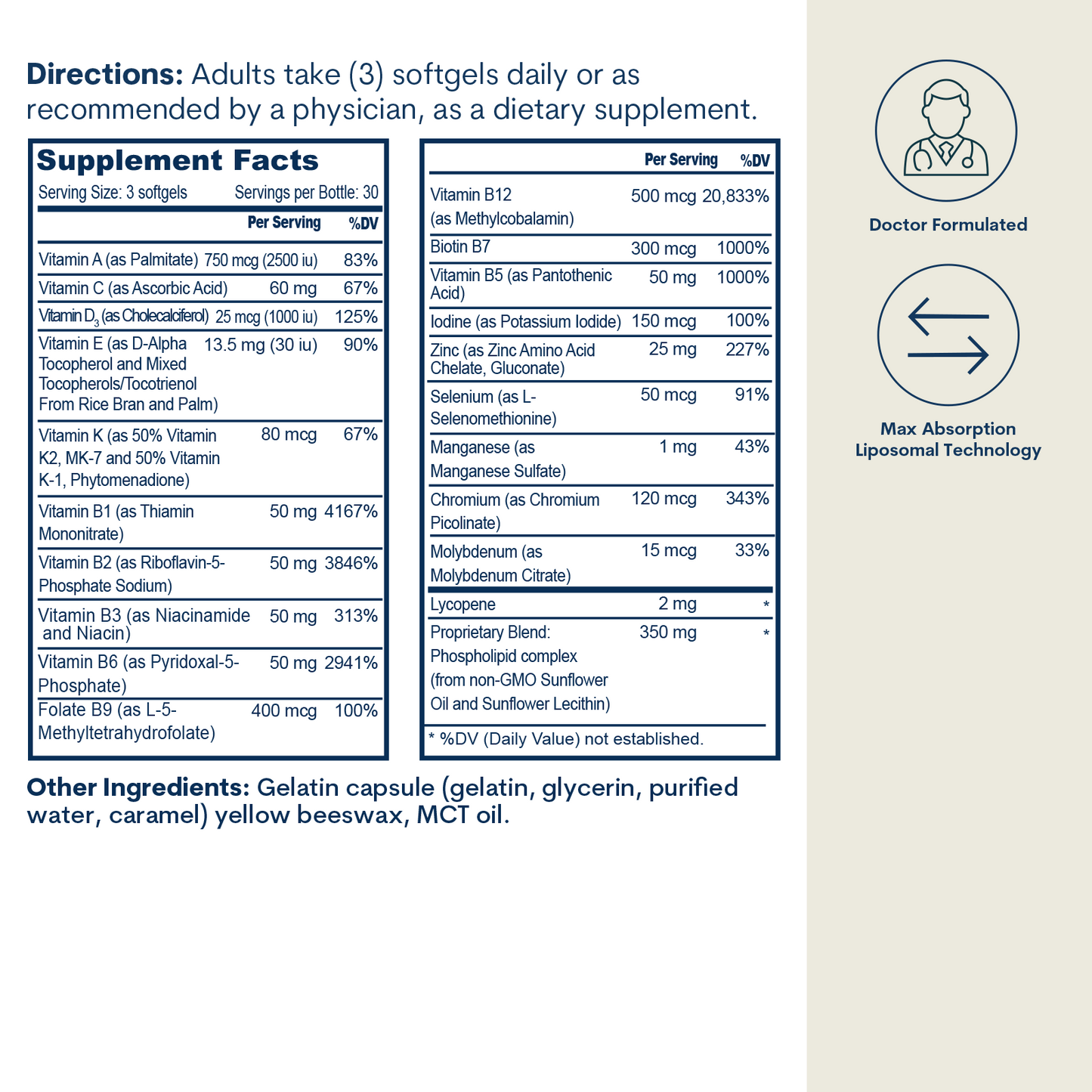 Liposomal Active B-Complex Multivitamin with Minerals – 90 Softgels