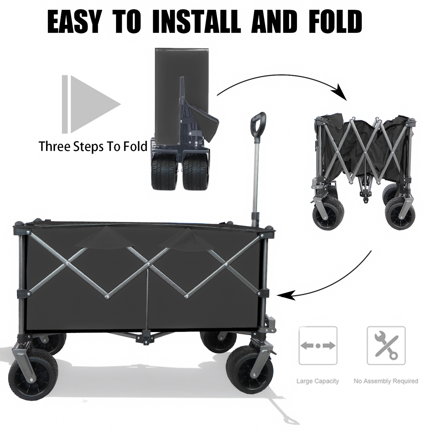 Collapsible Folding Wagon Push Pull Foldable Beach Wagon Cart