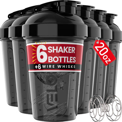 6-Pack 20oz Protein Shaker Bottles – Black Gym Shaker Cups
