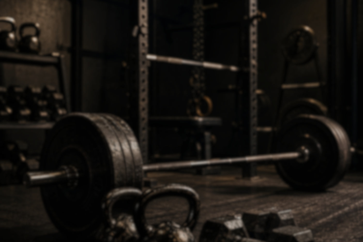 Barbell with weights in a gym setting