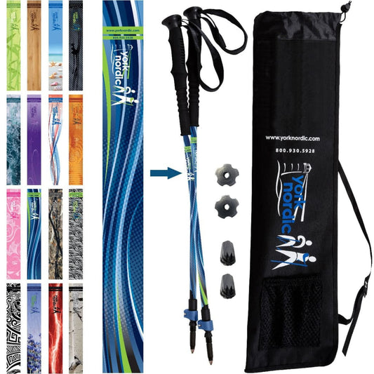 Official Casual Trek Hiking & Walking Poles - Hiking/Trekking Grip w-flip locks, detachable feet and travel bag - pair - For Heights up to 6’2”